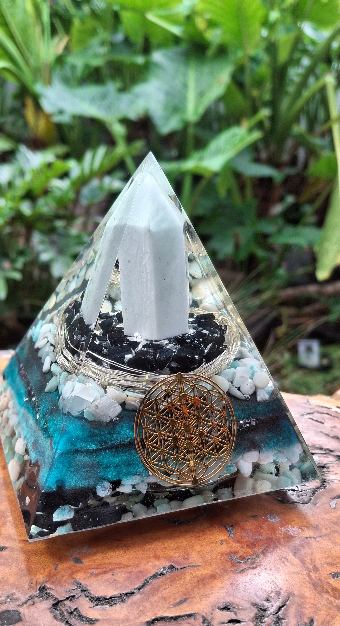 Orgonite Pyramid Amazonite Tower Lamp