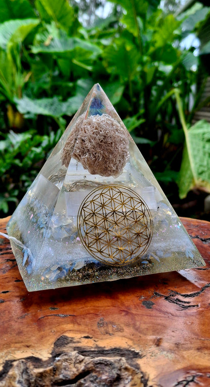 Orgonite Pyramid Desert Rose and Selenite Lamp