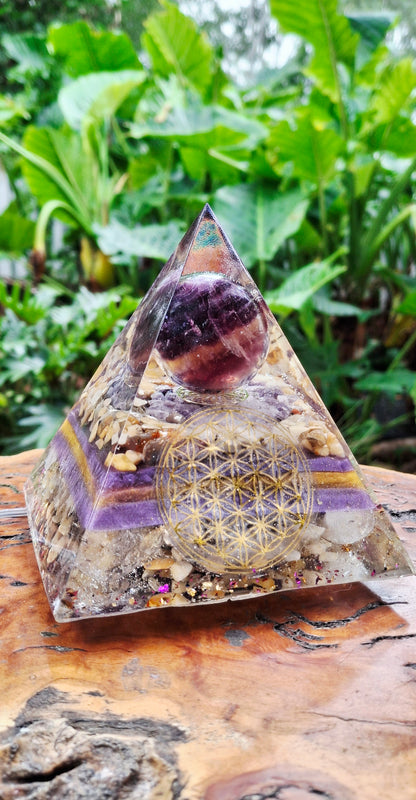 Orgonite Pyramid Purple/Yellow Fluorite Lamp