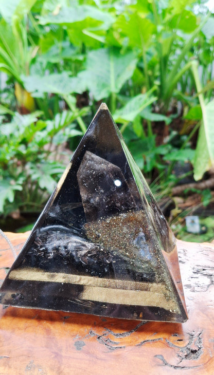 Smokey Quartz Orgonite Pyramid Lamp