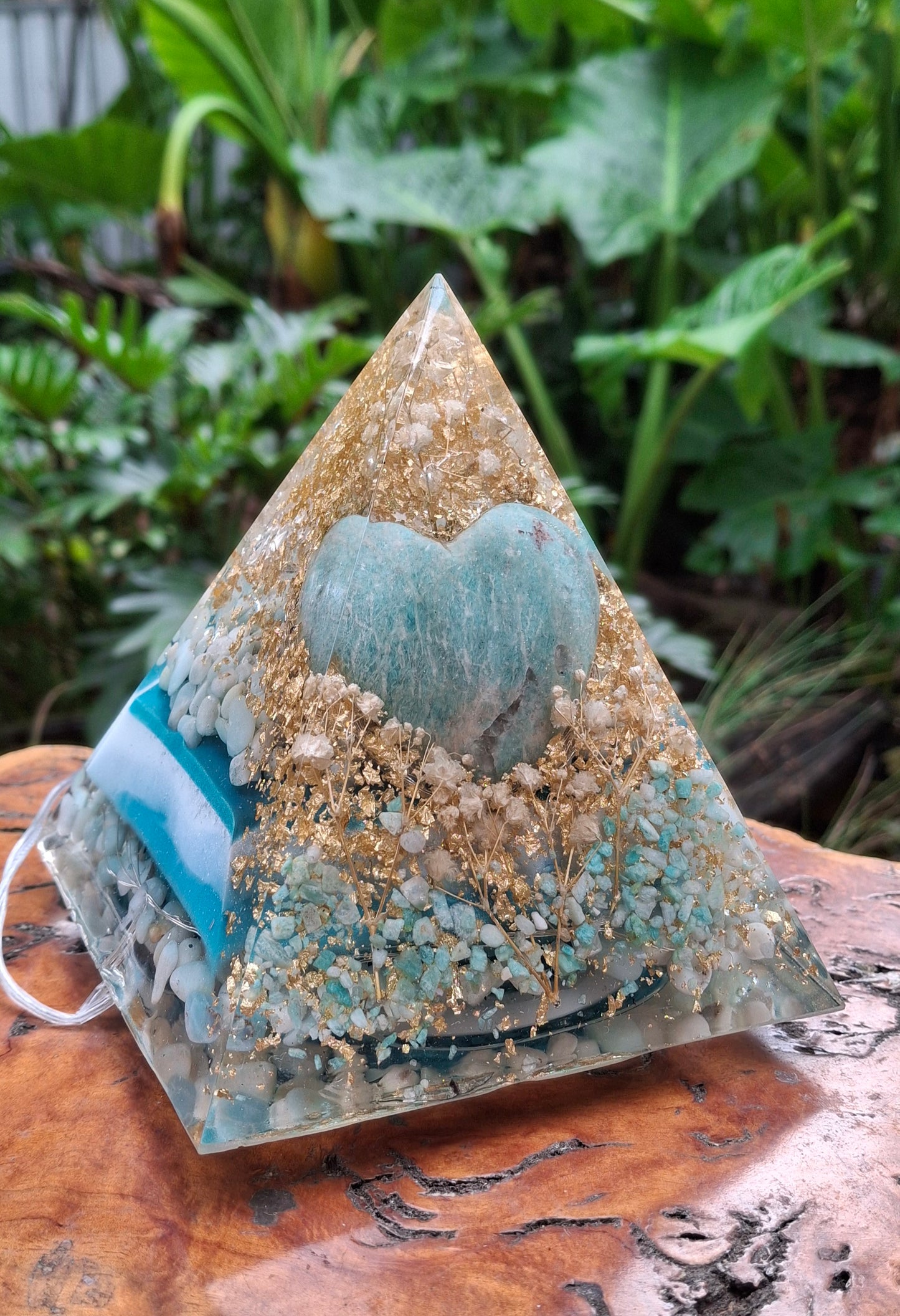 Amazonite Heart Orgonite Pyramid Lamp