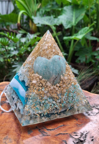 Amazonite Heart Orgonite Pyramid Lamp
