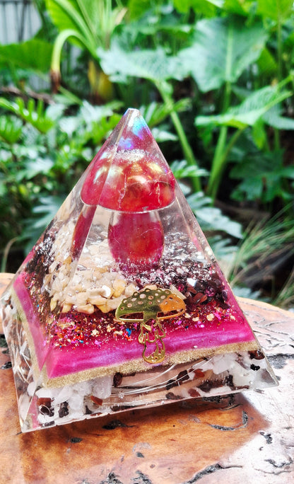Orgonite Pyramid Pink Auroa Quartz Mushroom Lamp