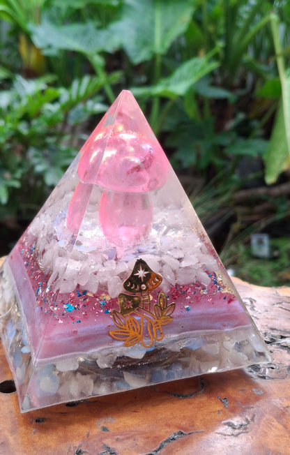 Orgonite Pyramid Pink Auroa Quartz Lamp