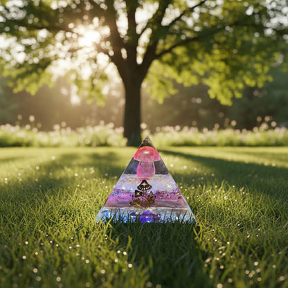 Orgonite Pyramid Pink Auroa Quartz Lamp