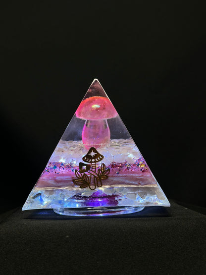 Orgonite Pyramid Pink Auroa Quartz Lamp
