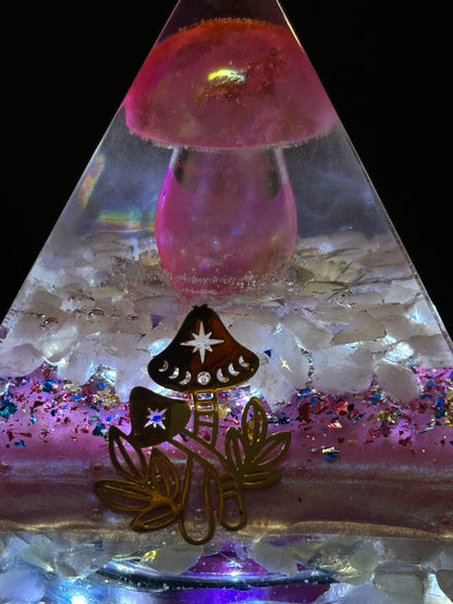 Orgonite Pyramid Pink Auroa Quartz Lamp