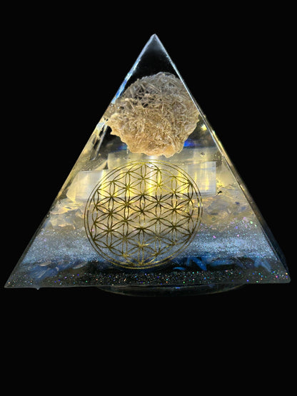 Orgonite Pyramid Desert Rose and Selenite Lamp