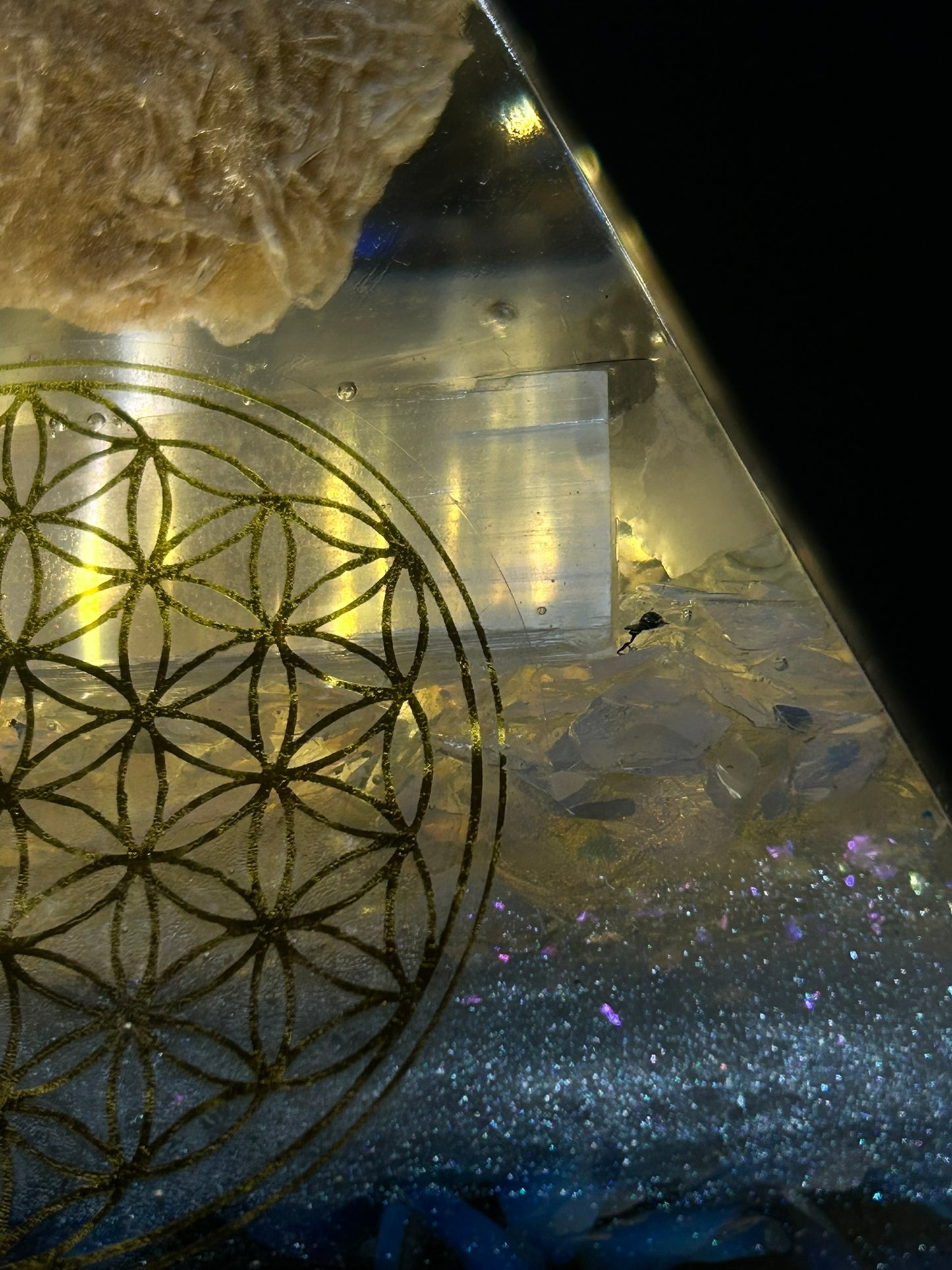 Orgonite Pyramid Desert Rose and Selenite Lamp