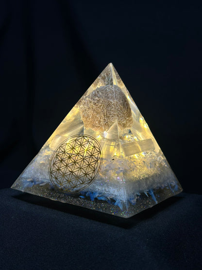 Orgonite Pyramid Desert Rose and Selenite Lamp
