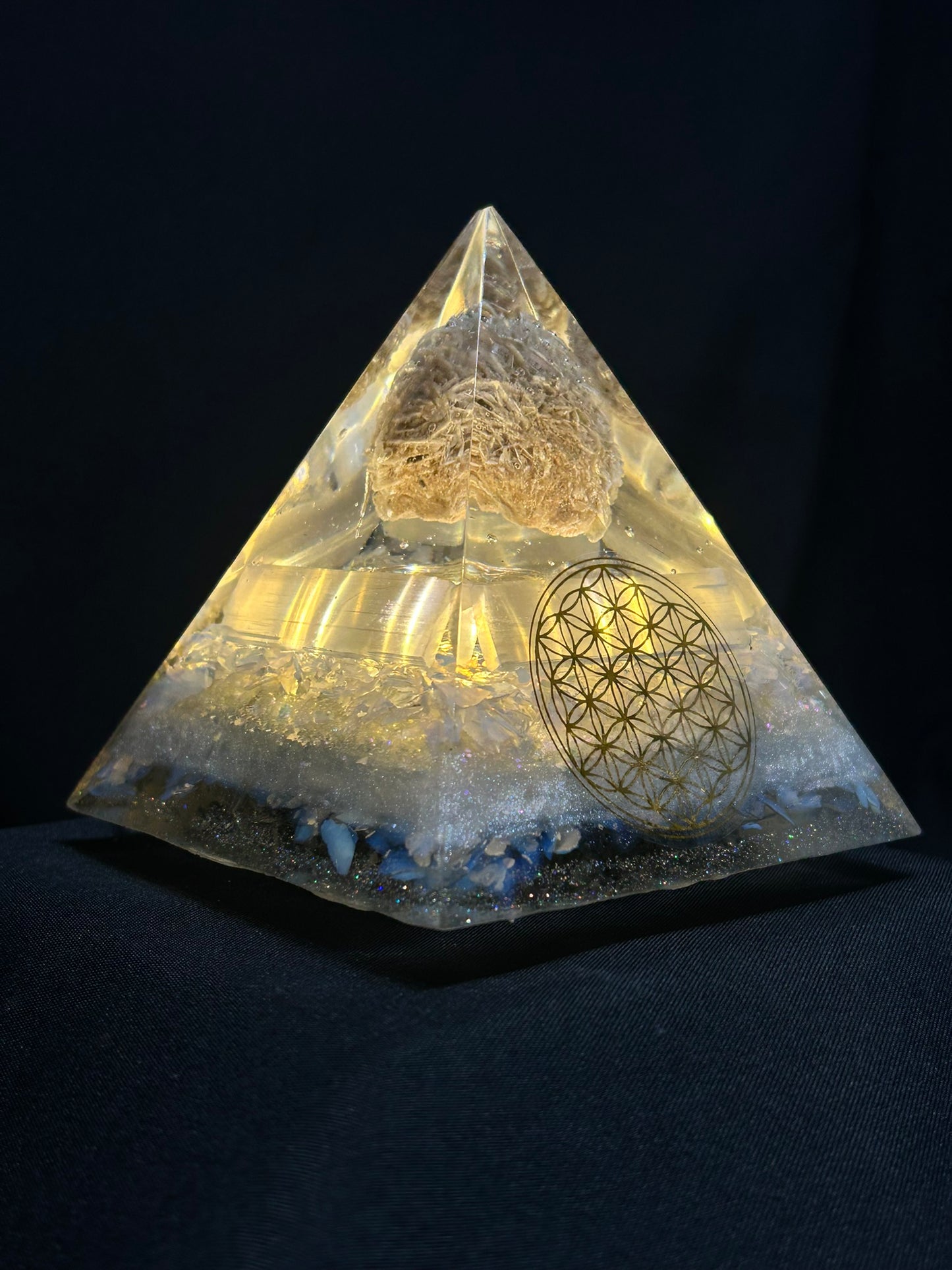Orgonite Pyramid Desert Rose and Selenite Lamp