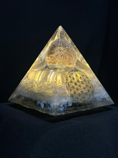 Orgonite Pyramid Desert Rose and Selenite Lamp