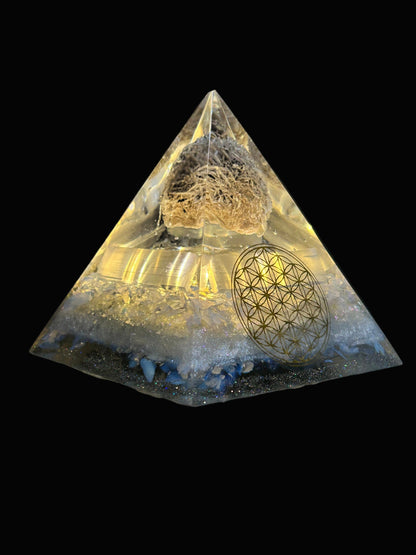 Orgonite Pyramid Desert Rose and Selenite Lamp
