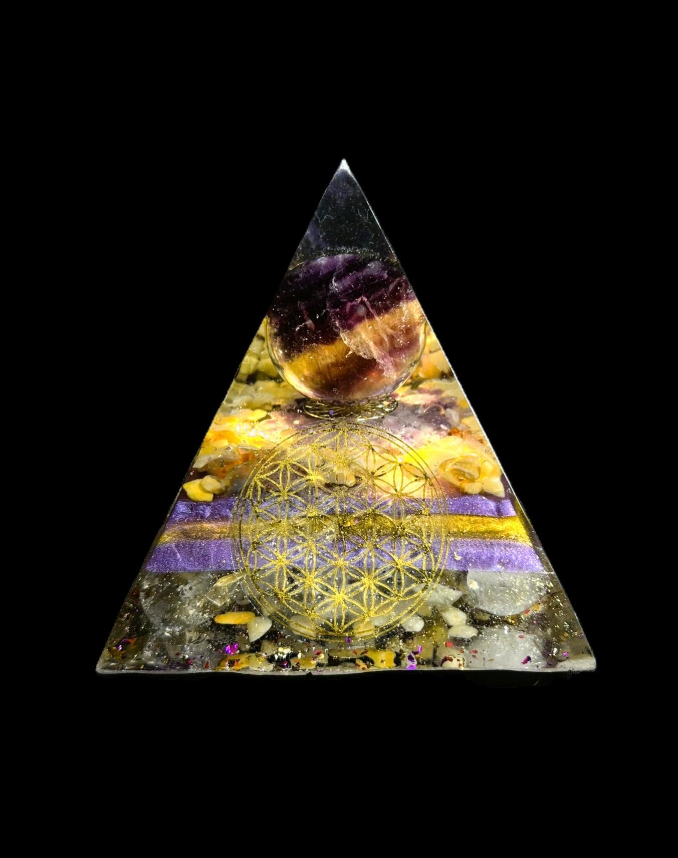 Orgonite Pyramid Purple/Yellow Fluorite Lamp