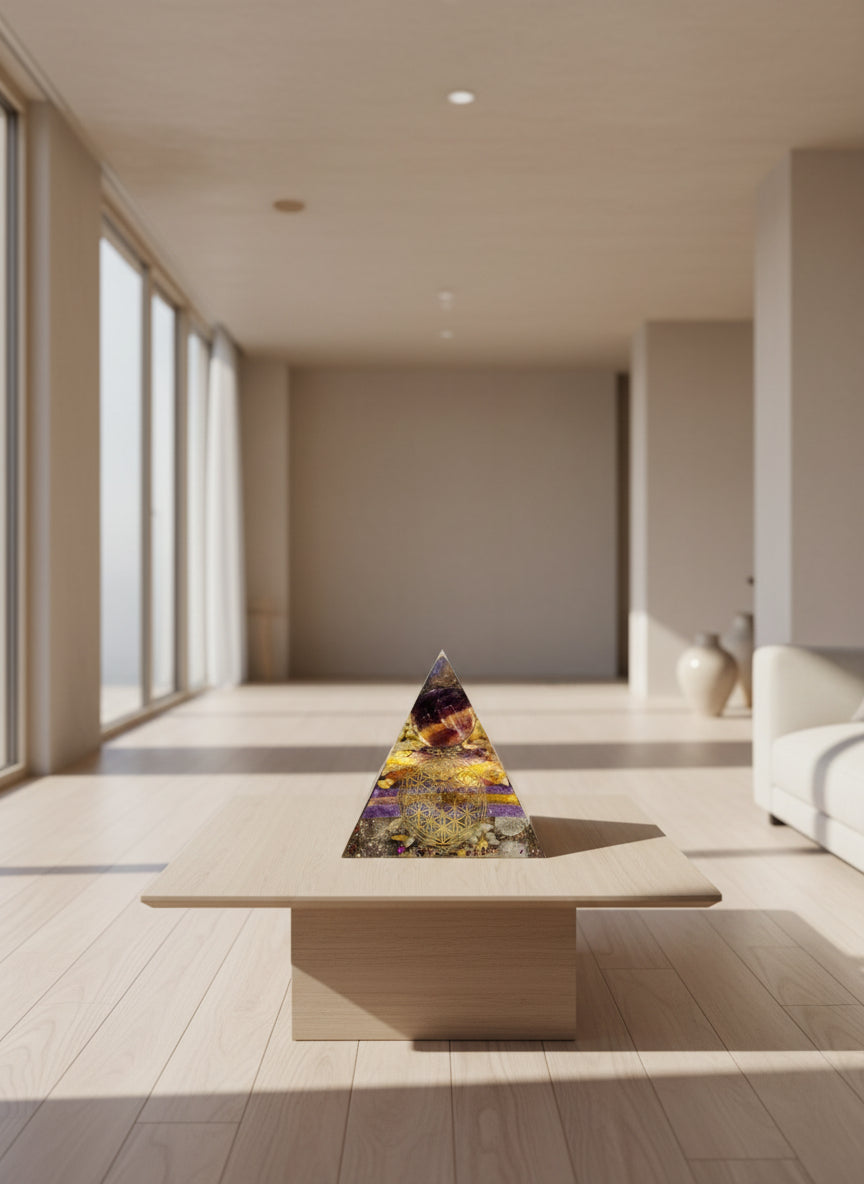 Orgonite Pyramid Purple/Yellow Fluorite Lamp