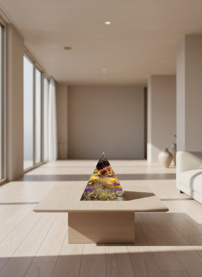 Orgonite Pyramid Purple/Yellow Fluorite Lamp