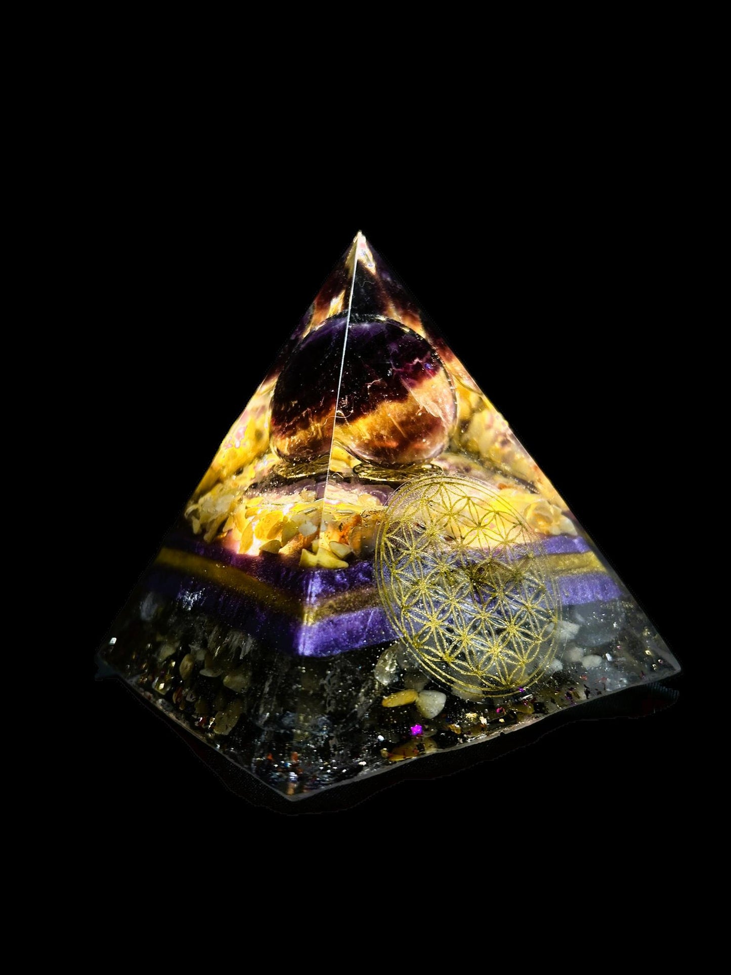 Orgonite Pyramid Purple/Yellow Fluorite Lamp