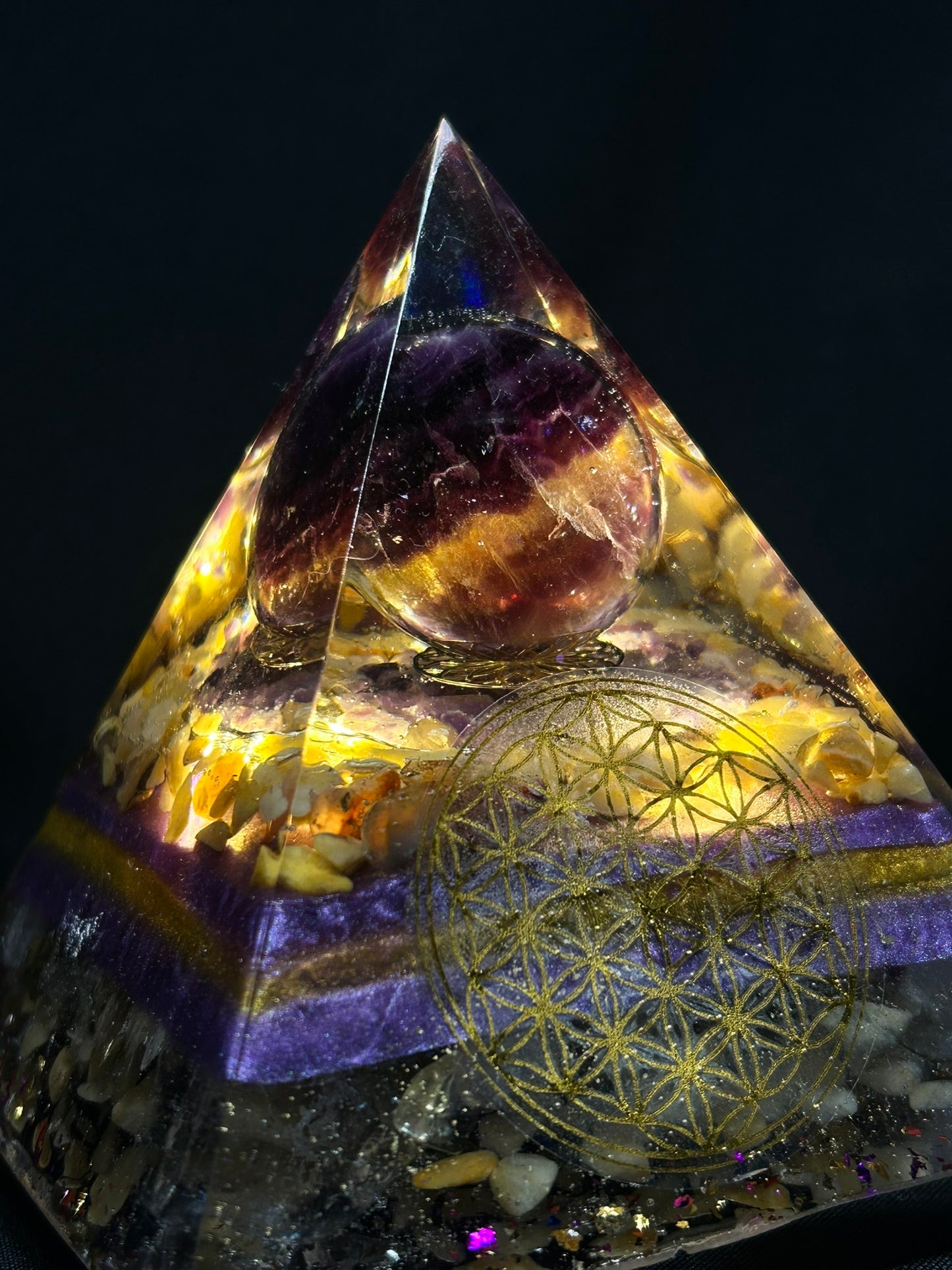 Orgonite Pyramid Purple/Yellow Fluorite Lamp