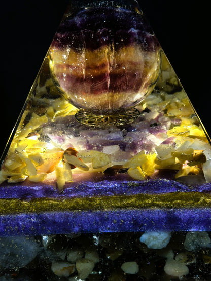Orgonite Pyramid Purple/Yellow Fluorite Lamp