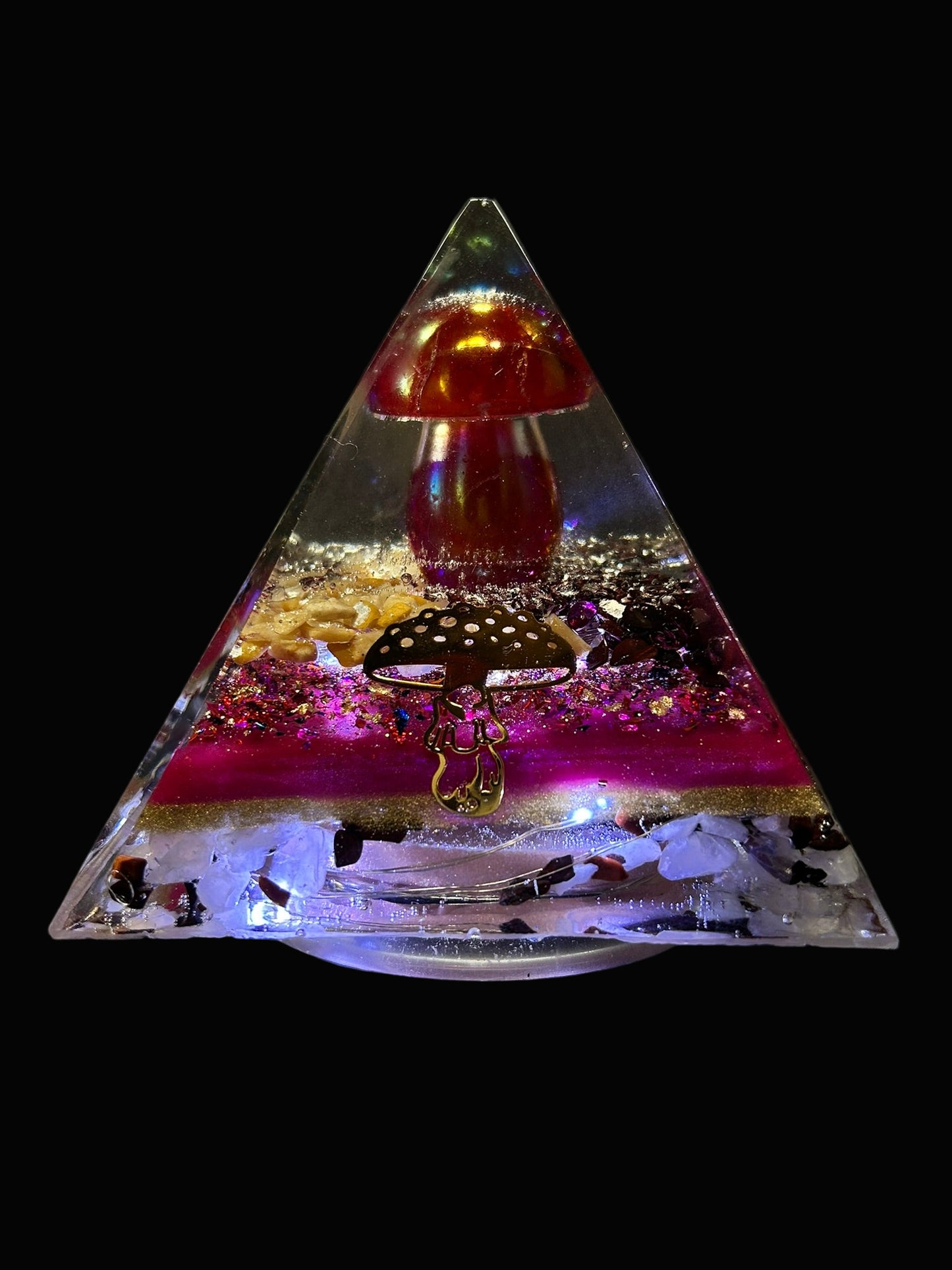 Orgonite Pyramid Pink Auroa Quartz Mushroom Lamp