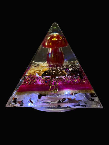 Orgonite Pyramid Pink Auroa Quartz Mushroom Lamp
