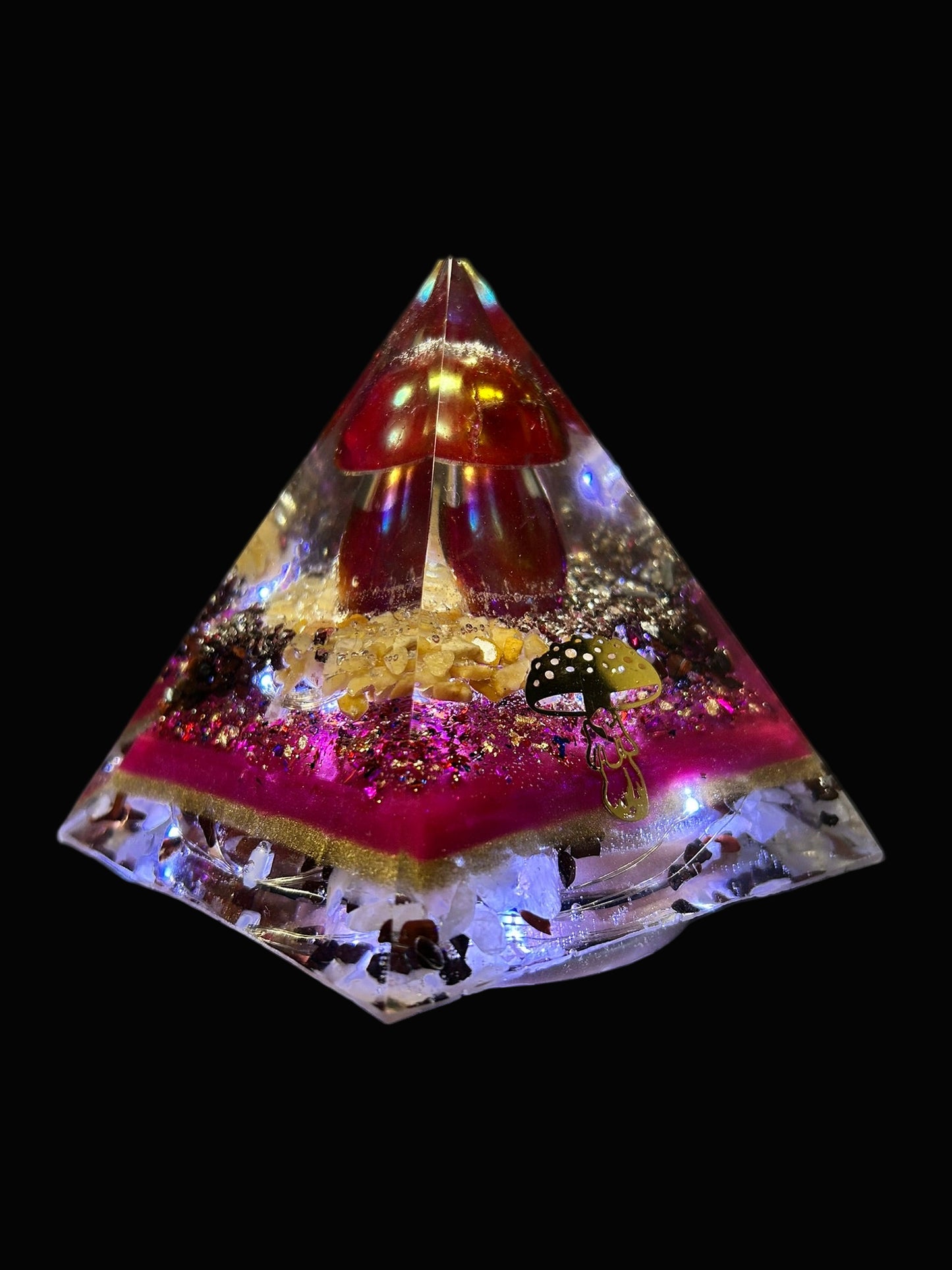 Orgonite Pyramid Pink Auroa Quartz Mushroom Lamp