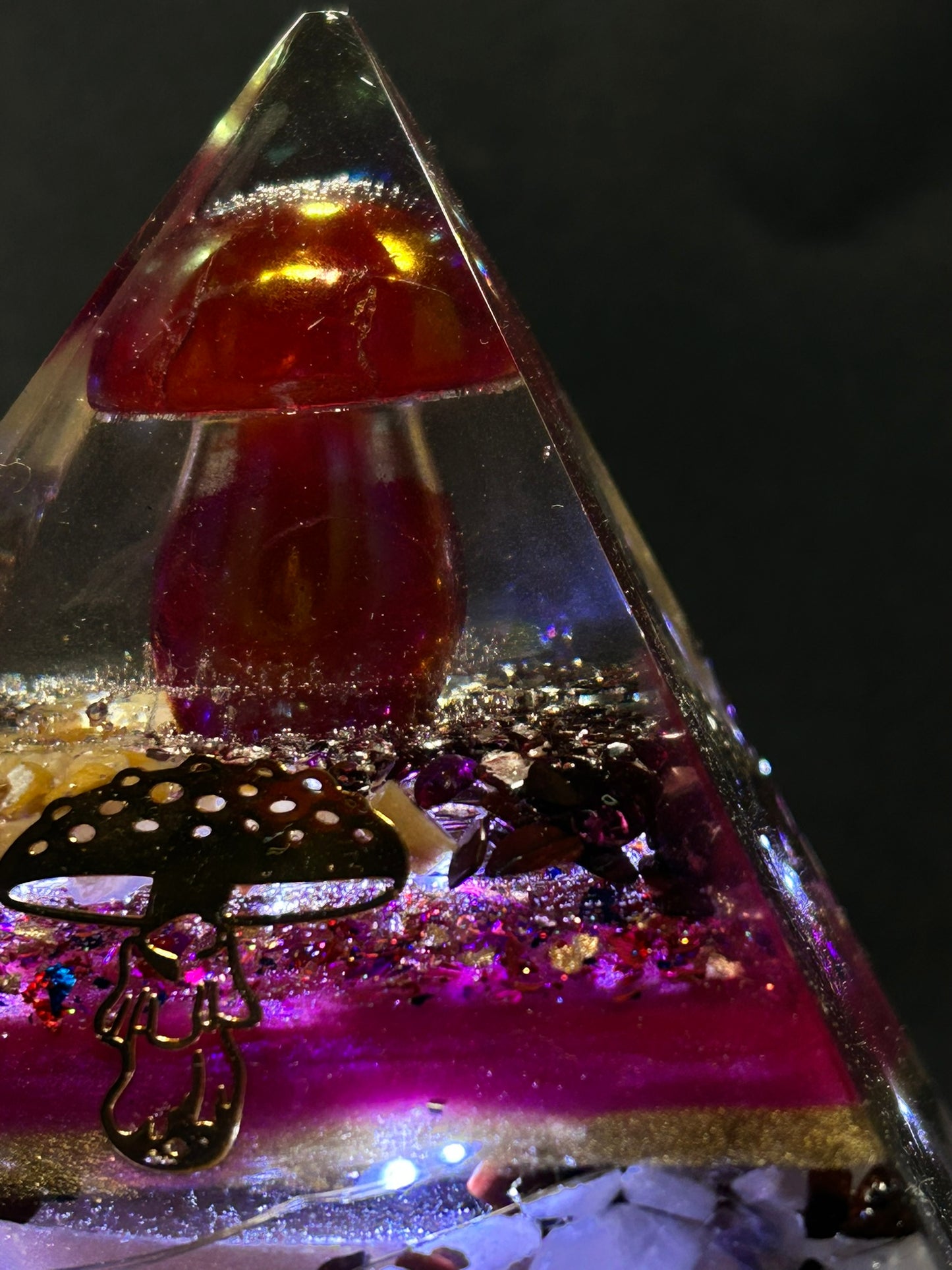 Orgonite Pyramid Pink Auroa Quartz Mushroom Lamp