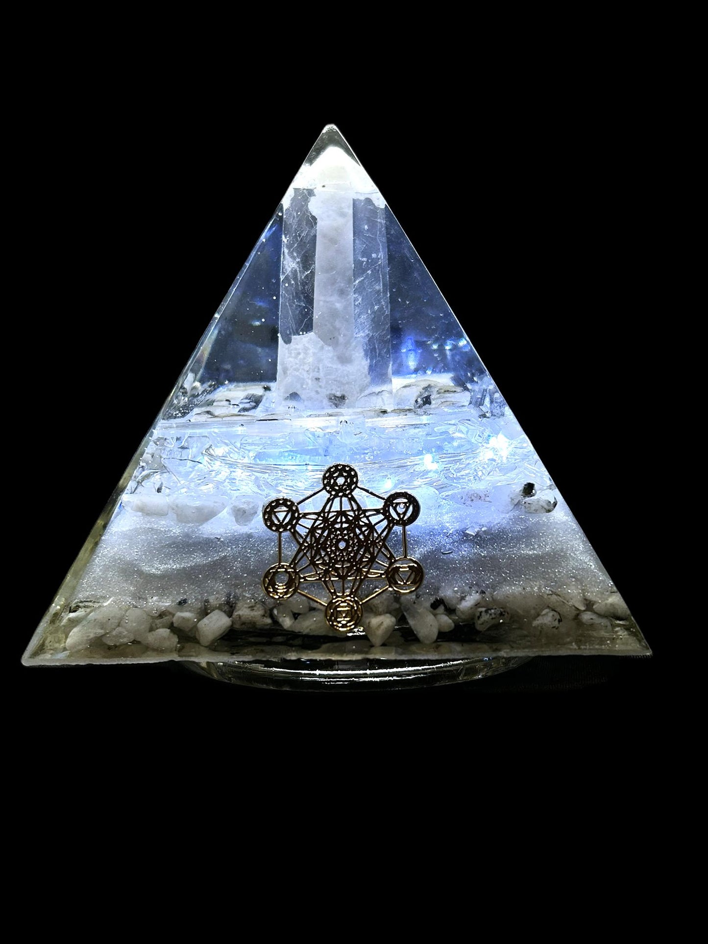 Orgonite Pyramid Rainbow Moonstone Lamp