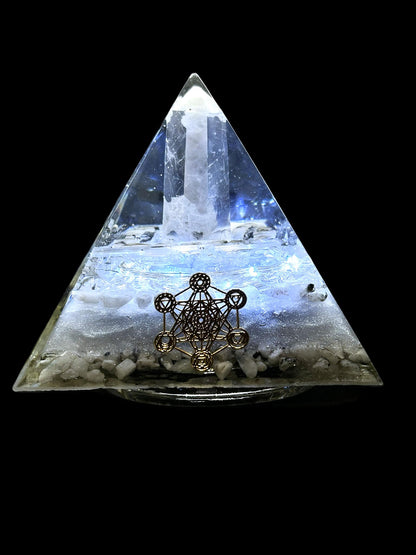 Orgonite Pyramid Rainbow Moonstone Lamp