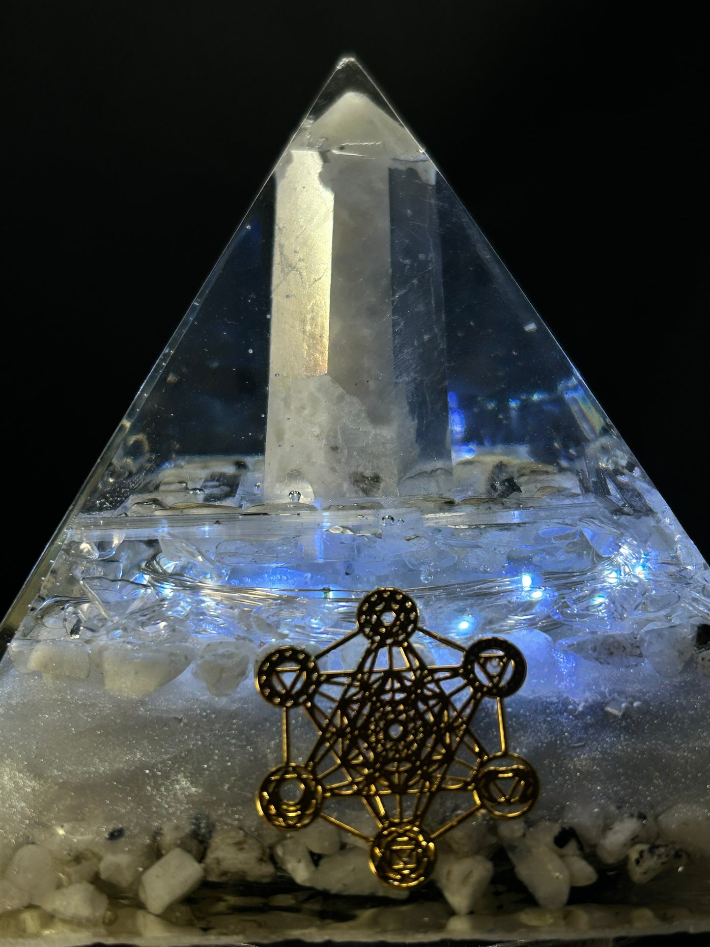 Orgonite Pyramid Rainbow Moonstone Lamp