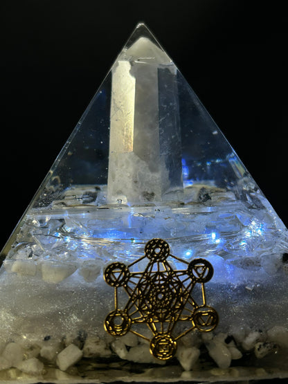 Orgonite Pyramid Rainbow Moonstone Lamp