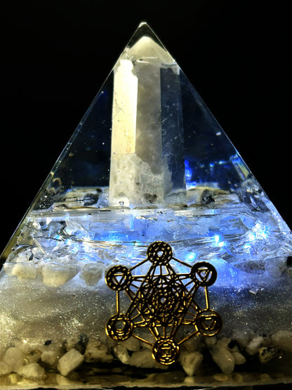 Orgonite Pyramid Rainbow Moonstone Lamp