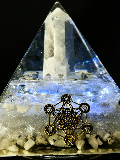 Orgonite Pyramid Rainbow Moonstone Lamp