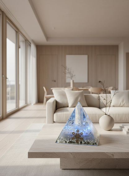 Orgonite Pyramid Rainbow Moonstone Lamp
