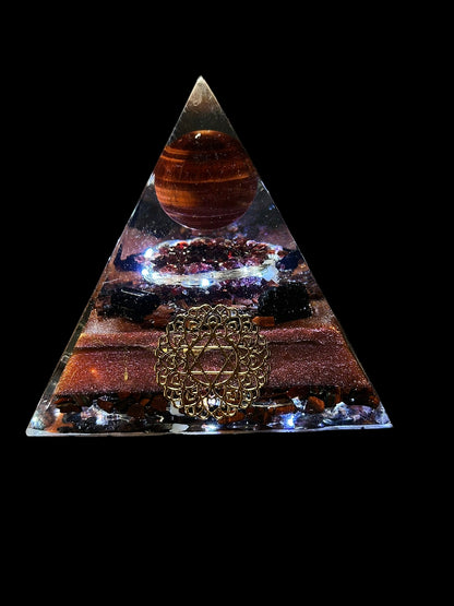 Red Tigers Eye Orgonite Pyramid Lamp