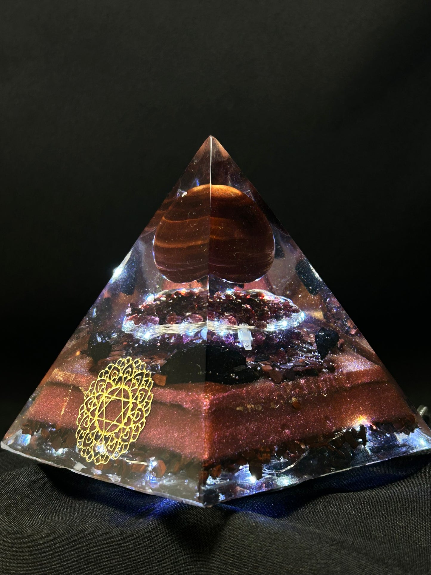 Red Tigers Eye Orgonite Pyramid Lamp