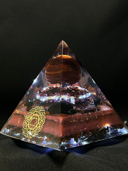 Red Tigers Eye Orgonite Pyramid Lamp