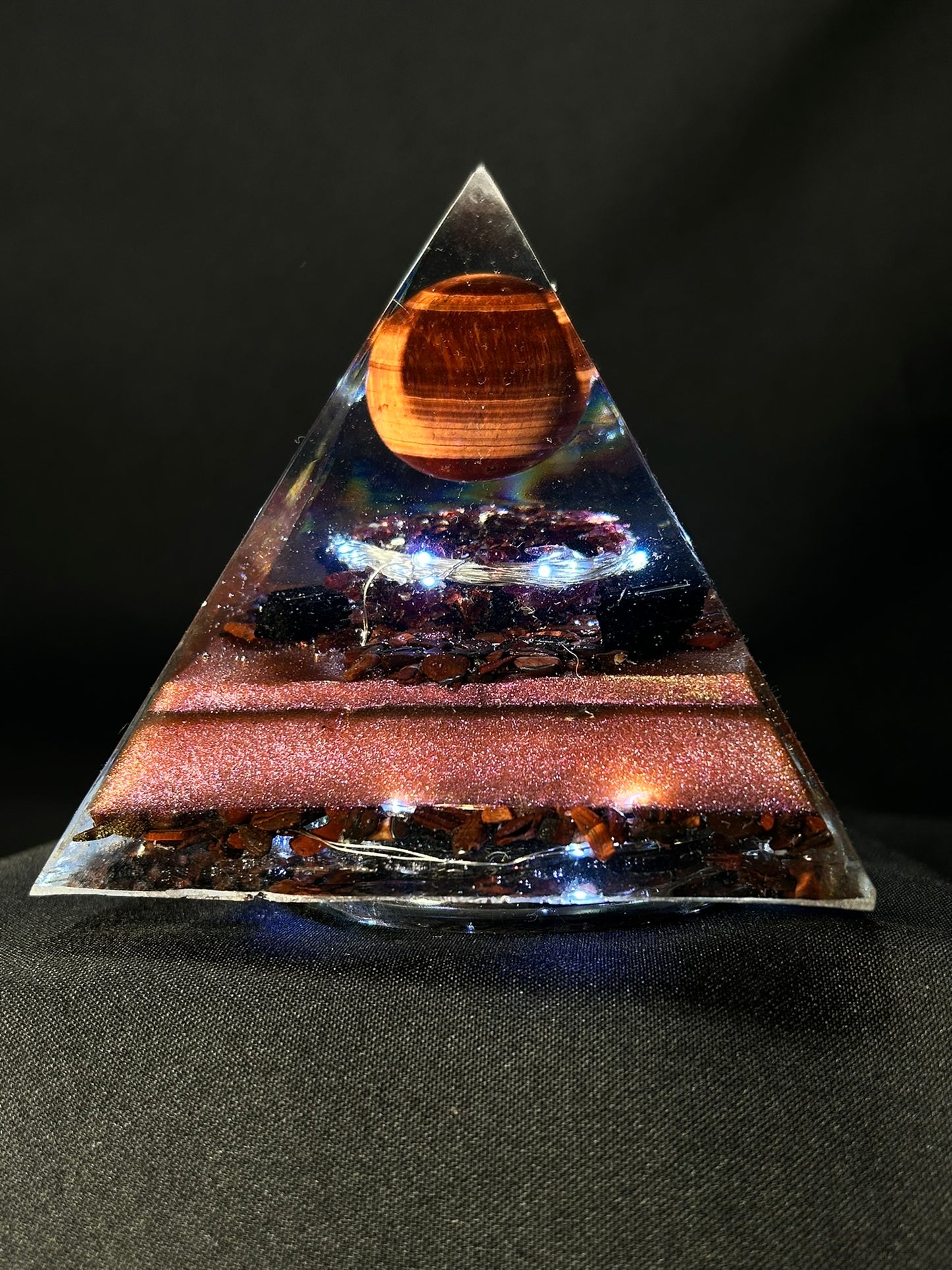 Red Tigers Eye Orgonite Pyramid Lamp