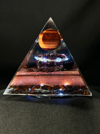 Red Tigers Eye Orgonite Pyramid Lamp