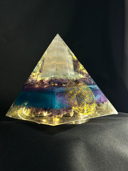 Selenite Tower Orgonite Pyramid Lamp