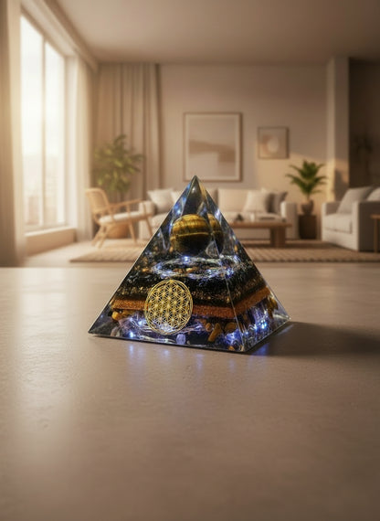 Orgonite Tigers Eye Pyramid Lamp