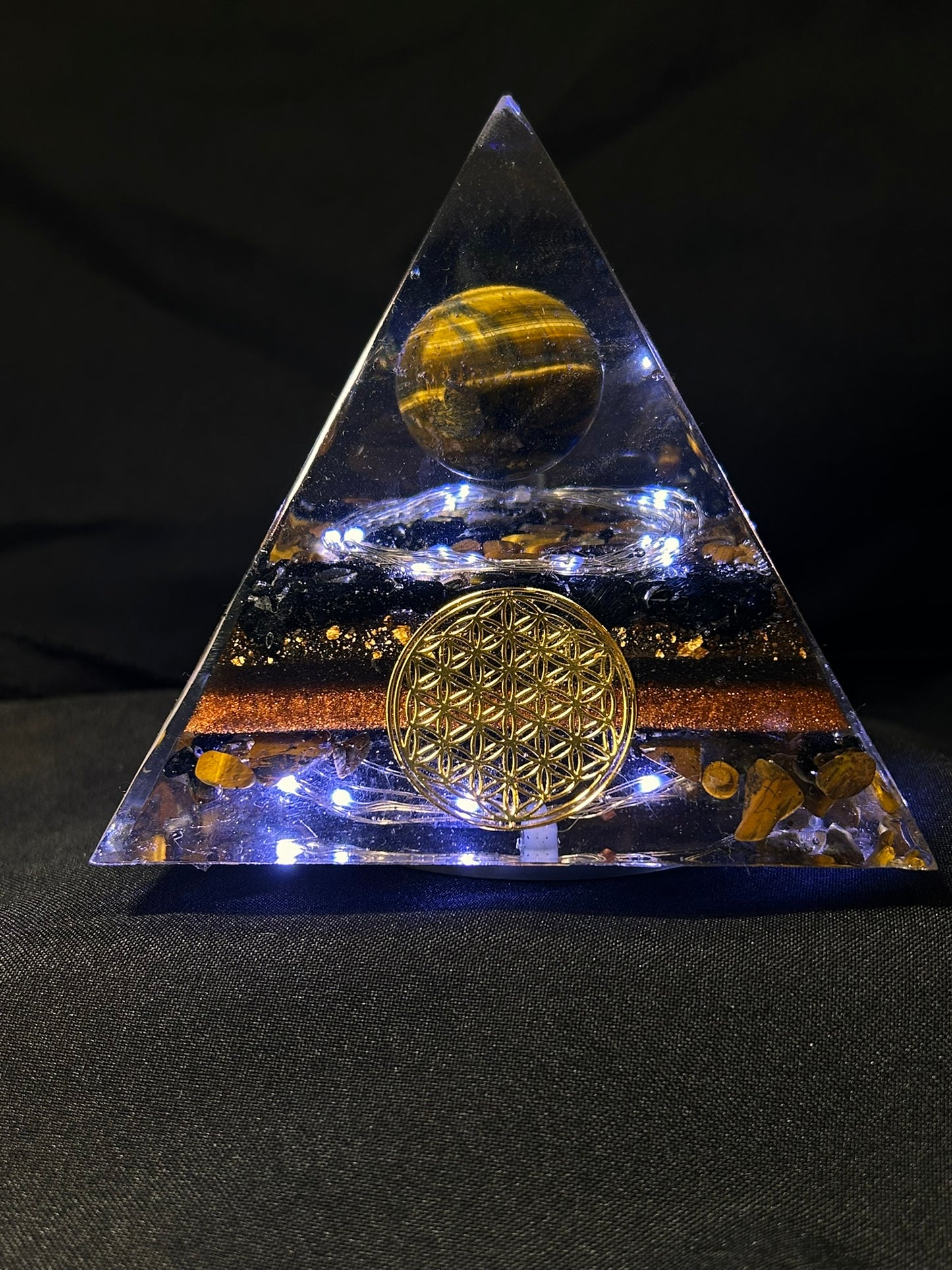 Orgonite Tigers Eye Pyramid Lamp