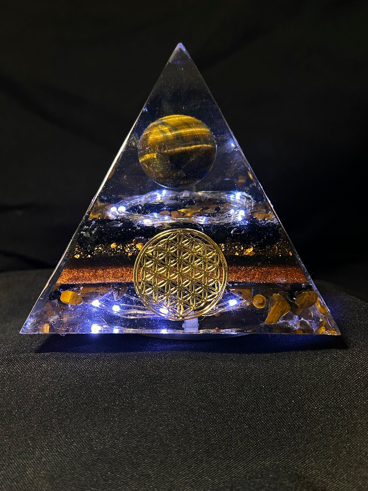 Orgonite Tigers Eye Pyramid Lamp
