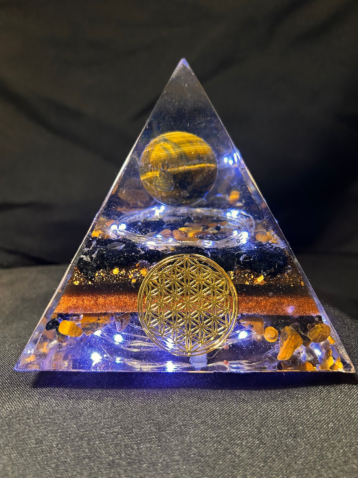 Orgonite Tigers Eye Pyramid Lamp