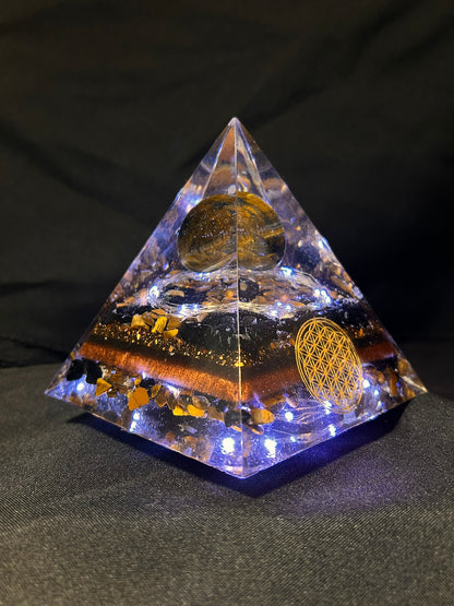 Orgonite Tigers Eye Pyramid Lamp