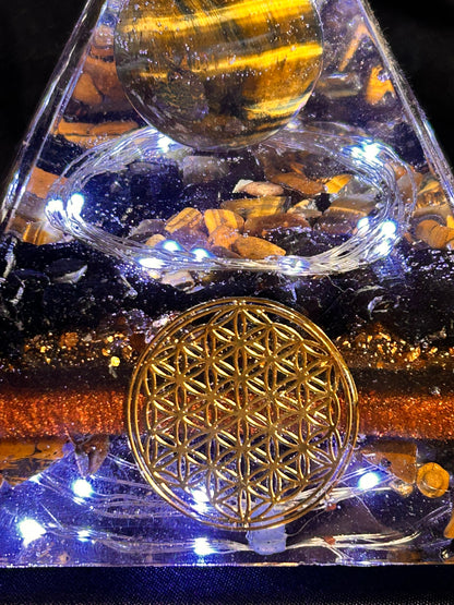 Orgonite Tigers Eye Pyramid Lamp