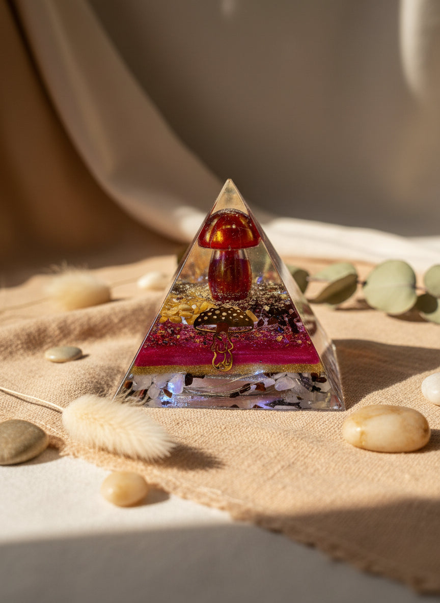 Orgonite Pyramid Pink Auroa Quartz Mushroom Lamp
