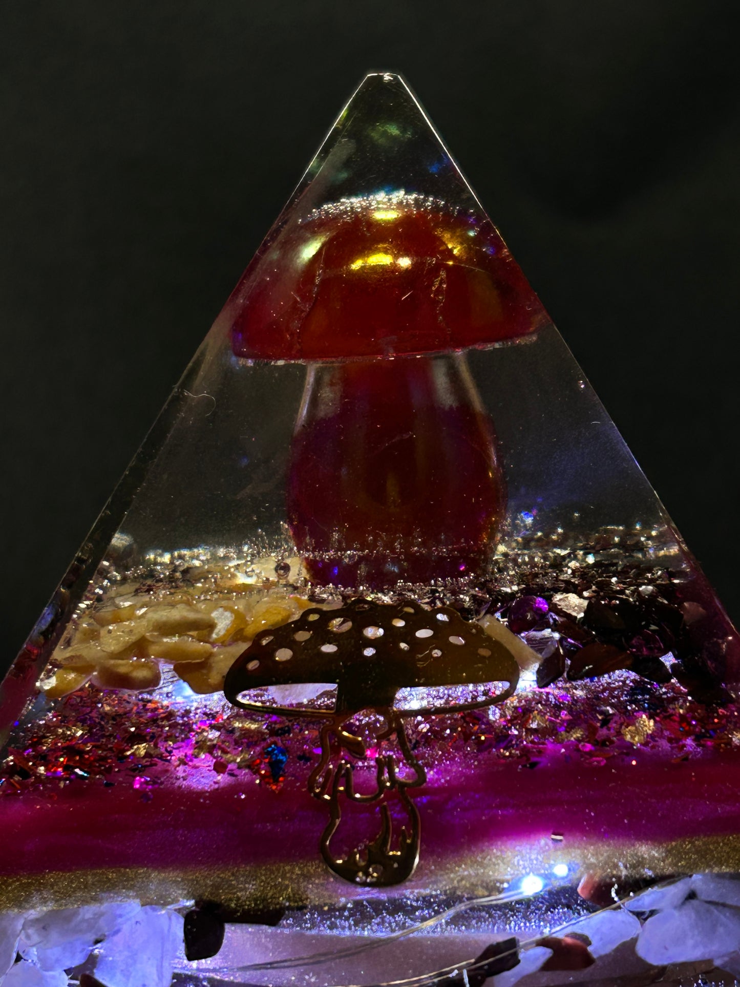 Orgonite Pyramid Pink Auroa Quartz Mushroom Lamp